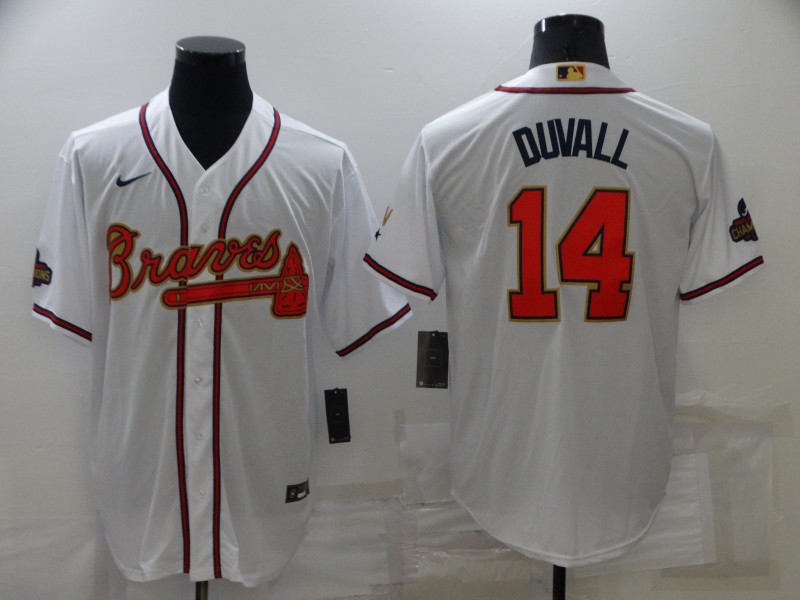 Men's Atlanta Braves Adam Duvall #14 White Baseball Jersey